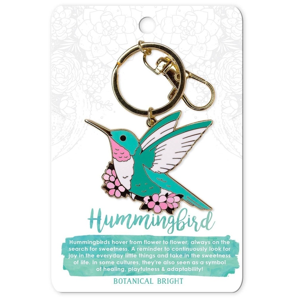 Hummingbird Enamel Keychain with‎ Key Clip - Gold Plated Bird & Nature Accessory